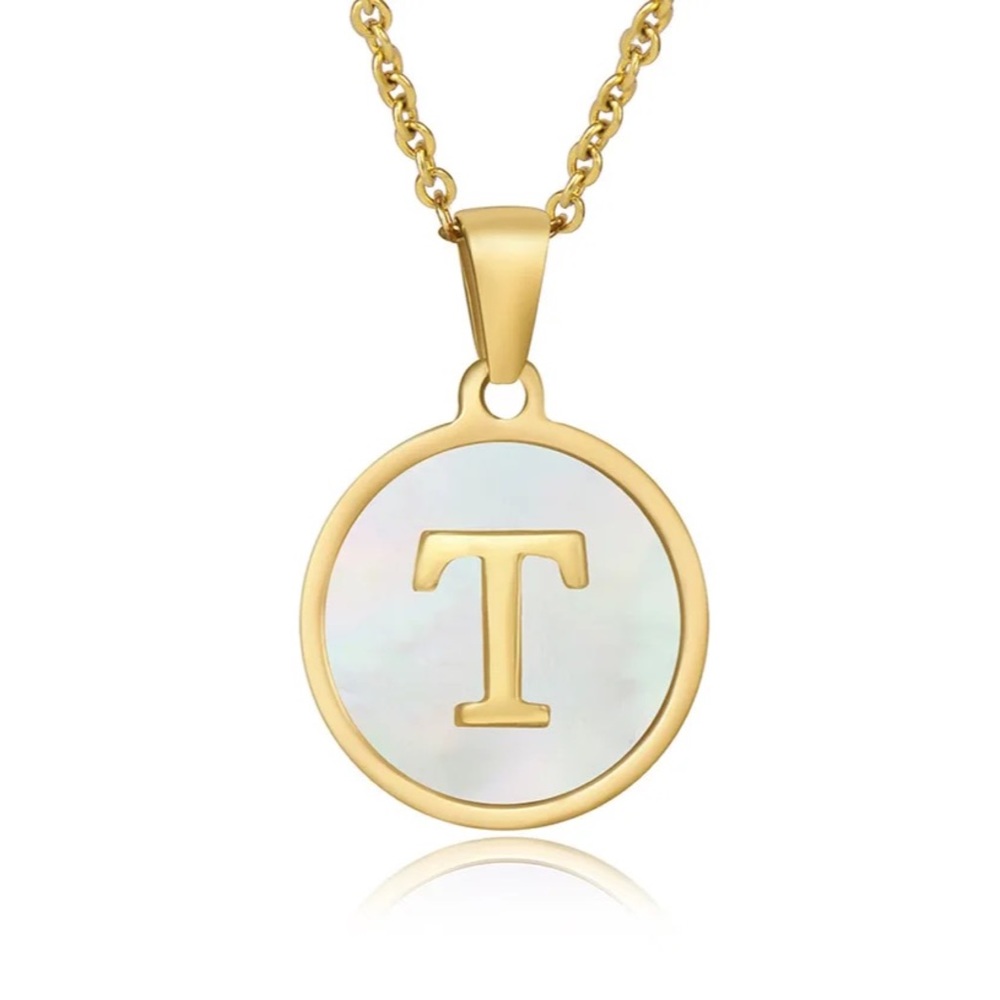 Letter “T” Initial Pendant 18k Gold Plated Real Mother Pearl A, B, C, D,…